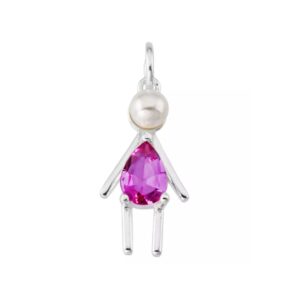 Pingente menina pink com perola em Prata 925