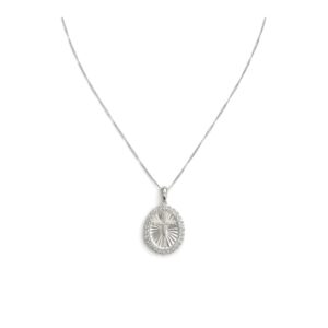 Colar oval com cruz cravejada em Prata 925 1,6cm